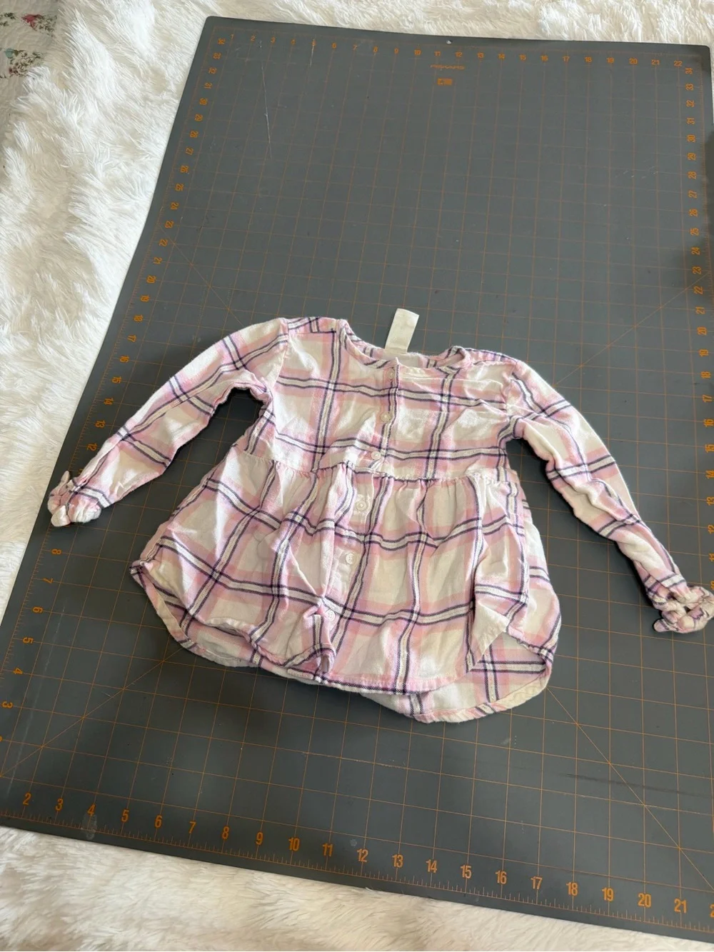 OshKosh B'gosh Pink Plaid Long-Sleeve Peplum Top 2T